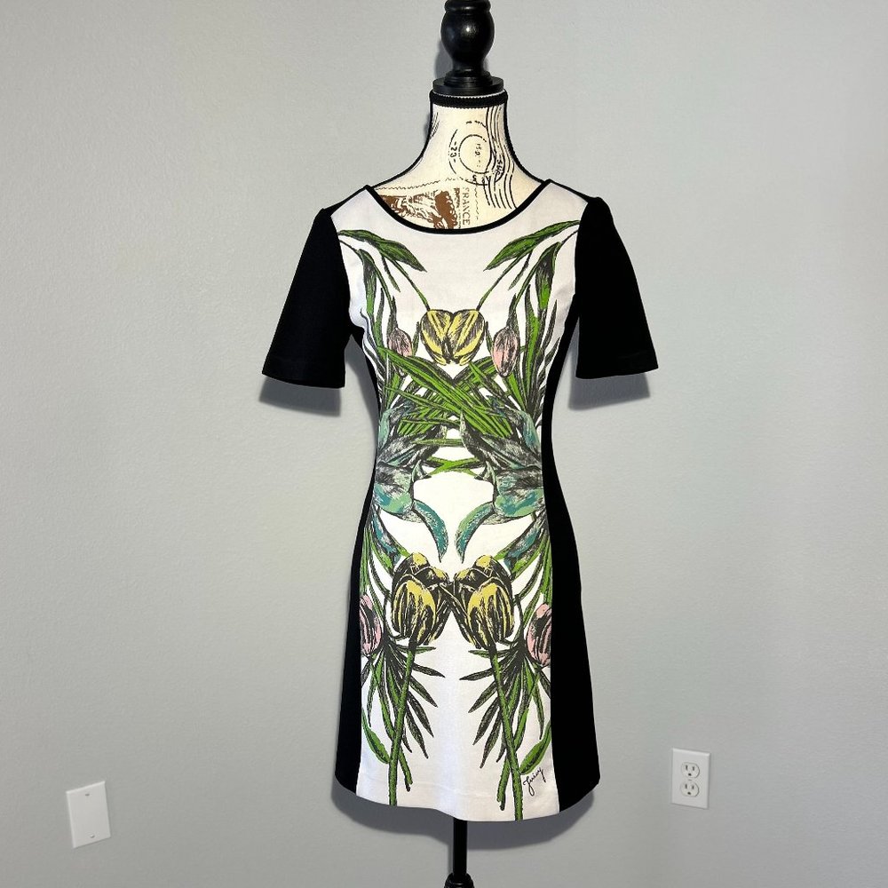Juicy Couture Black, White and Jungle Print dress with Gold Zipper